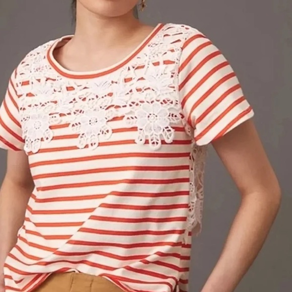 ♥️… Anthropologie Maeve Stripe Lace Top - Picture 2 of 4